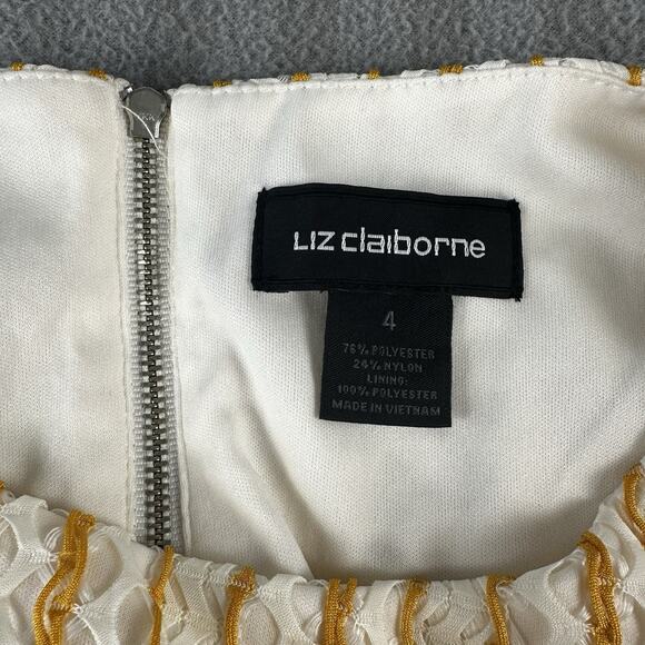 Liz Claiborne Yellow White Textured Stripe Fit & Flare Dress Size 4 - Picture 5 of 8